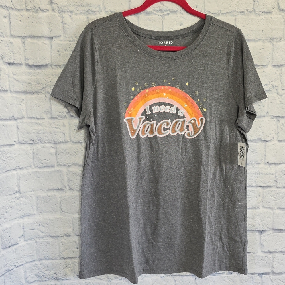 Torrid I need a Vacay Graphic Tee Shirt Plus Size Top Short Sleeve 1X Gray New